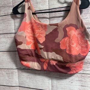 aerie Neutral Tan Sports Bra with Coral Trim XL